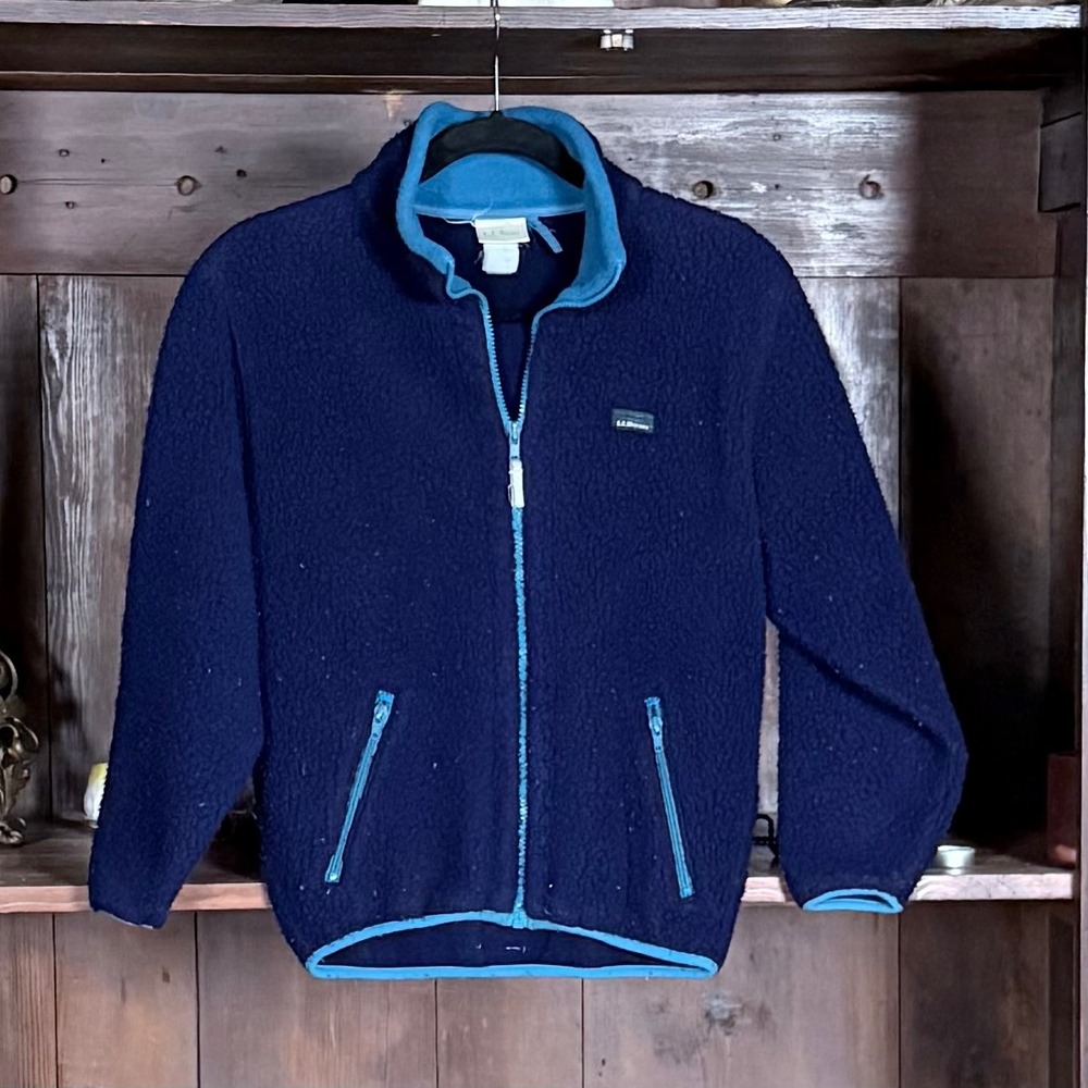 Vintage L.L. Bean Deep Pile Blue Fleece Full Zip Jacket Women's S or Youth XL